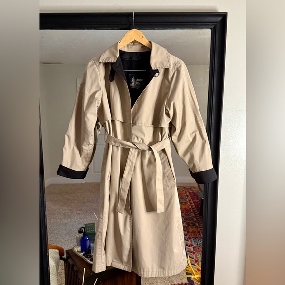 London Fog Vintage Tan Black Lined Button Trench Coat - Picture 1 of 16